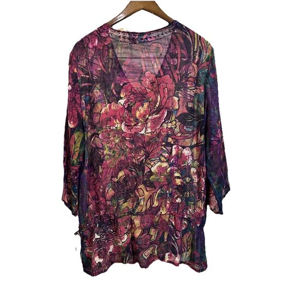 CHICO’s 100% Silk Sheer Chiffon Blouse Top Multicolor Size 3 14 Goblincore Indie - Picture 2 of 11